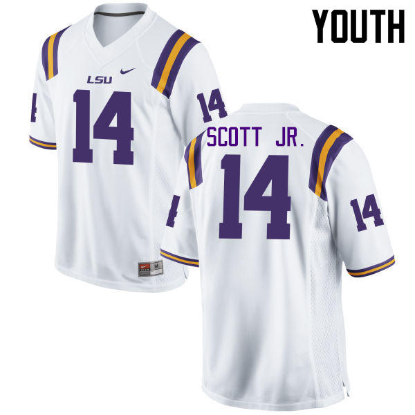 Youth LSU Tigers #14 Lindsey Scott Jr. College Football Jerseys Game-White - Click Image to Close